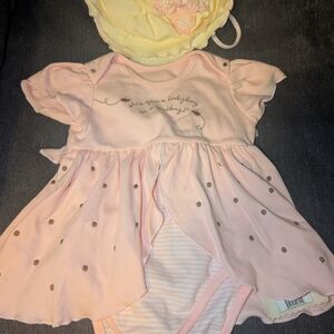Bunnies by the Bay NEW Pink and Yellow Bodysuit And Hat Baby Girl